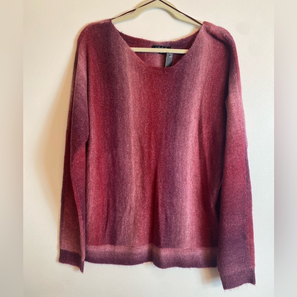 CHARLIE B Women's Dolman L/S Ombre Space Dye Striped Wine Sweater Size L NEW - Picture 2 of 12